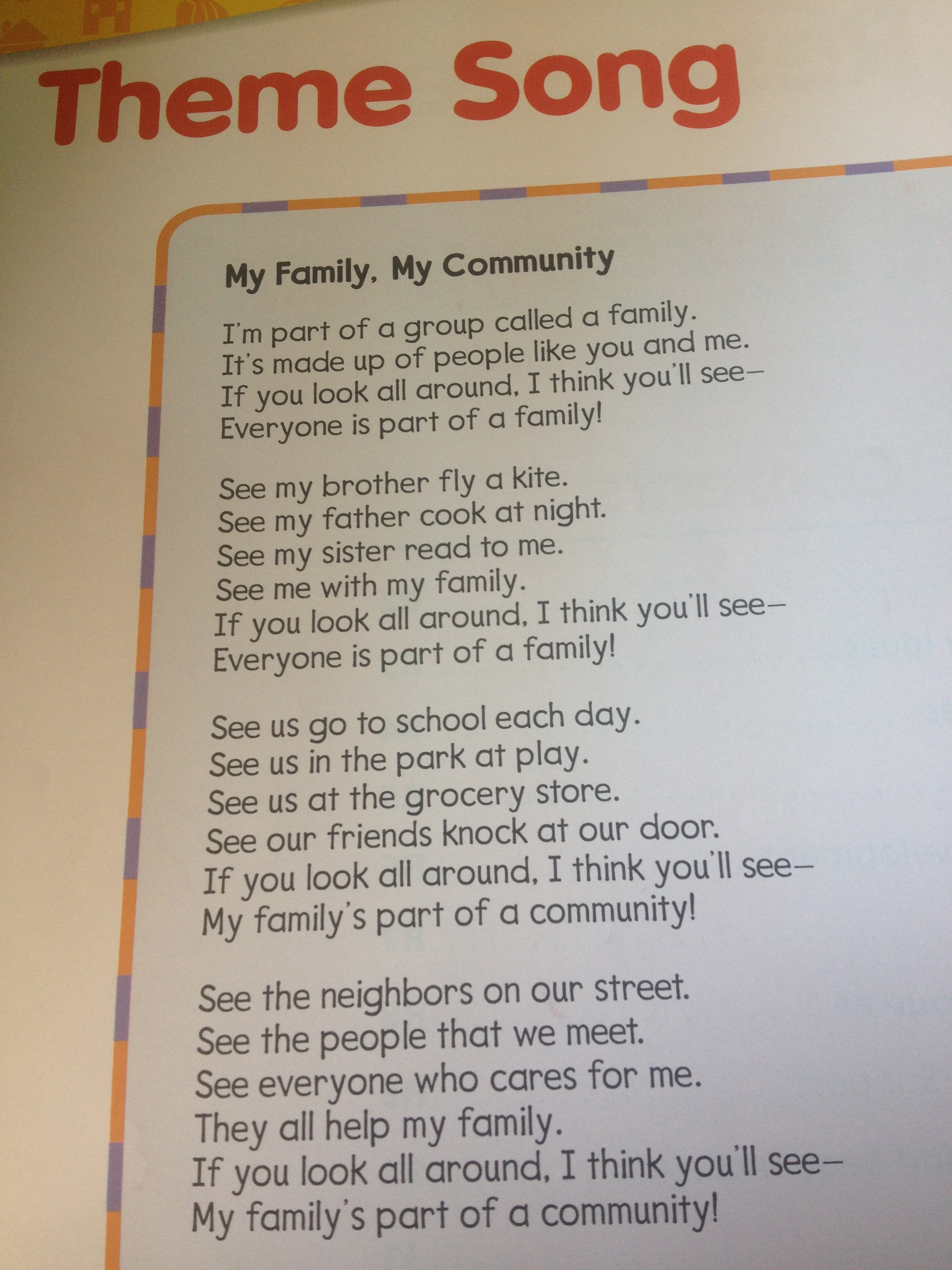 Lyrics for song “My Family, My Community”Theme | KG1C With Miss. Inga & Miss Sally